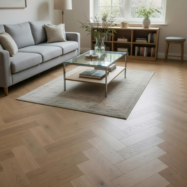 Smoked Oiled Engineered Herringbone Wood flooring 90mm - Image 2